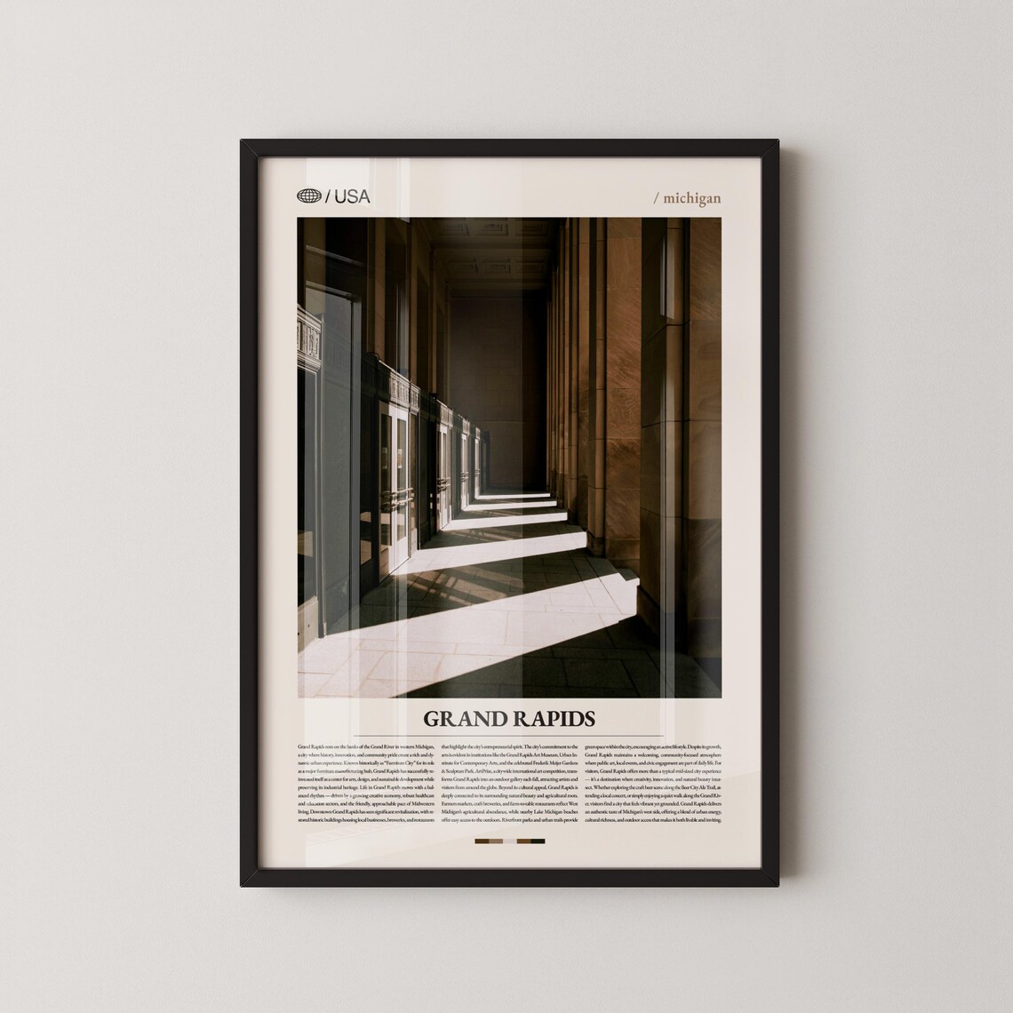 Grand Rapids Michigan Historic Interior Minimalist Travel Poster
