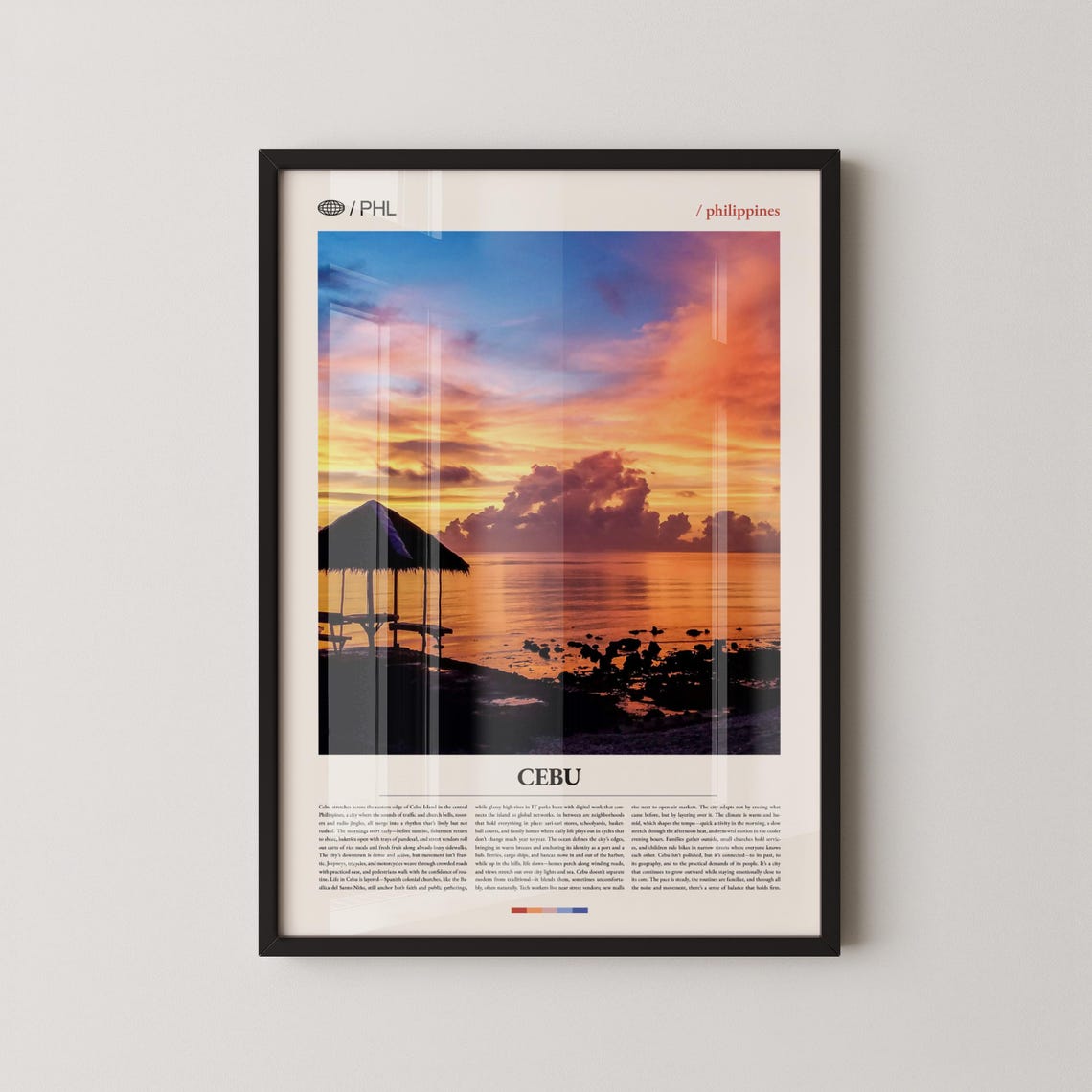 Cebu Philippines Beach Hut Sunset Ocean Photography Travel Poster