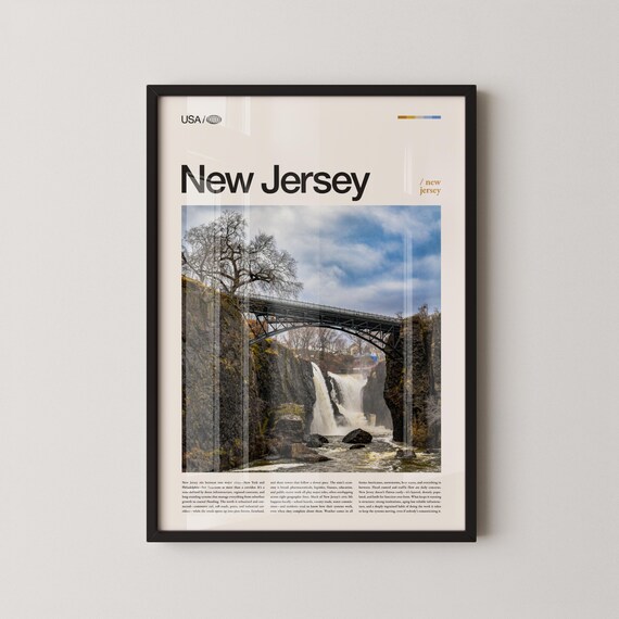 New Jersey Waterfall Under Iron Bridge Daylight Travel Poster