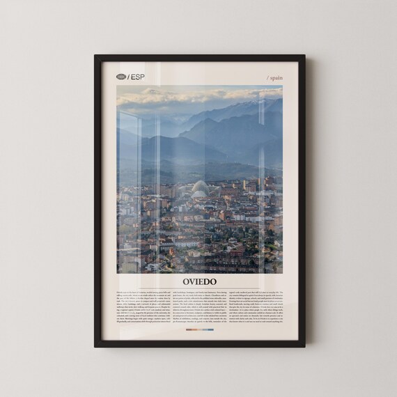 Oviedo Spain Mountain City View Cantabrian Peaks Travel Photo Poster