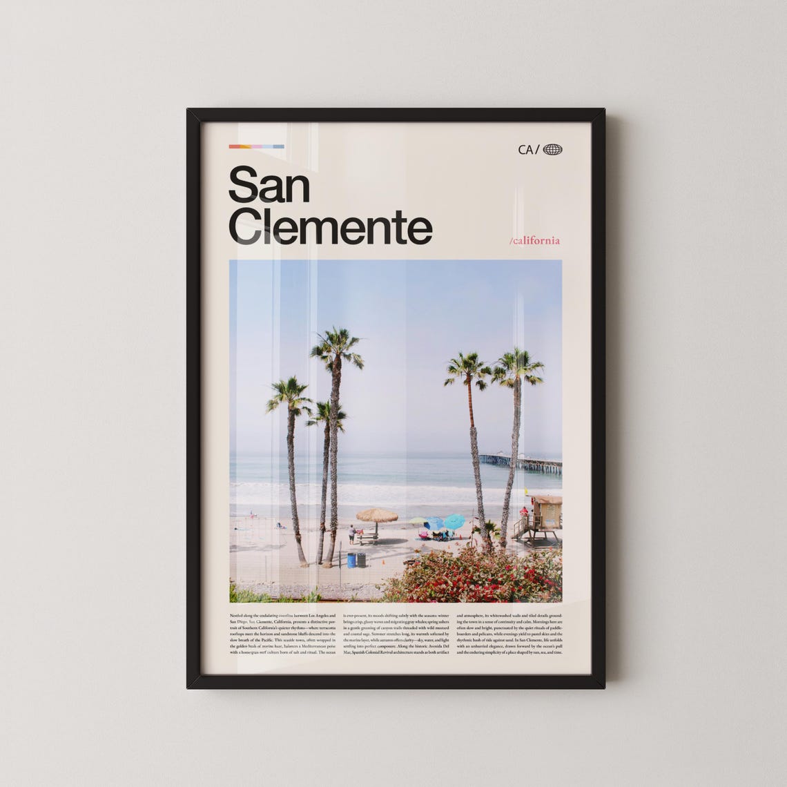 San Clemente California Beach Palms and Pier Photo Travel Poster