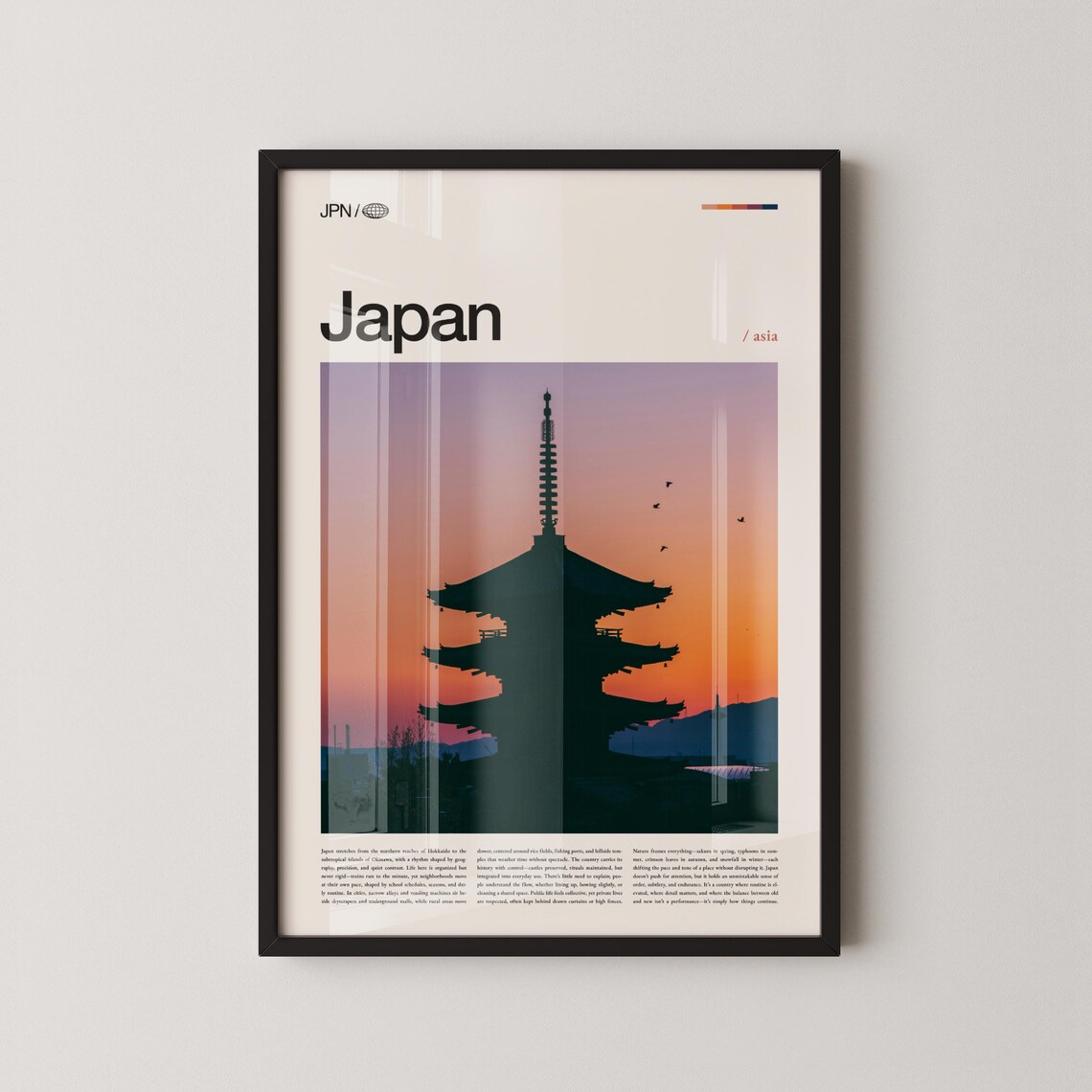 Japan Five Story Pagoda Sunset Silhouette Asia Travel Poster