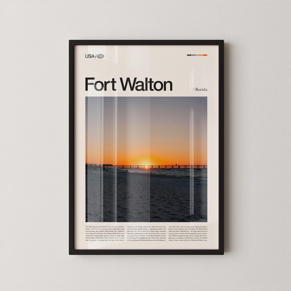 Fort Walton Florida Golden Sunset Pier Photography Travel Poster