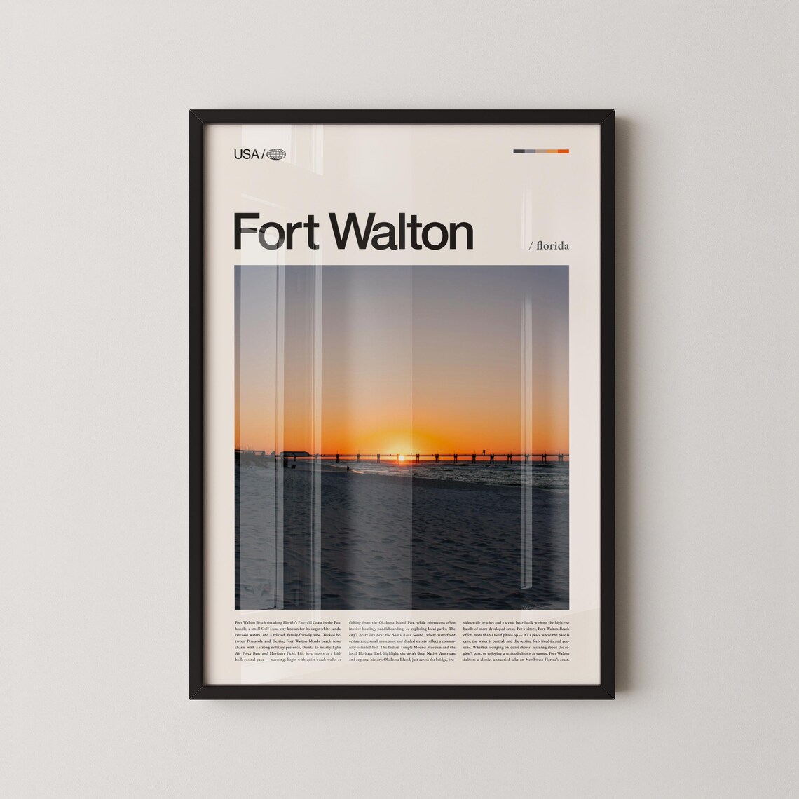 Fort Walton Florida Golden Sunset Pier Photography Travel Poster