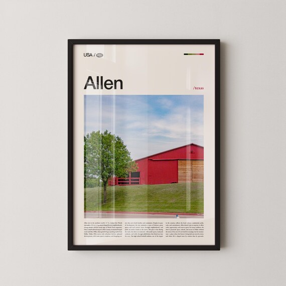 Allen Texas Red Barn Farm Bold Headline Photo City Series Poster