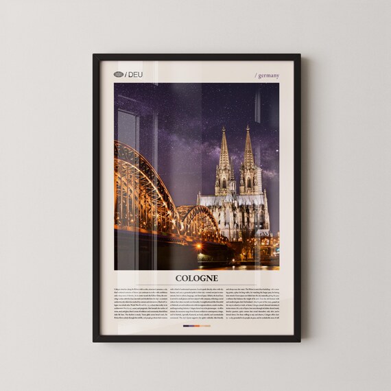 Cologne Germany Night Cathedral Bridge Editorial Travel Poster