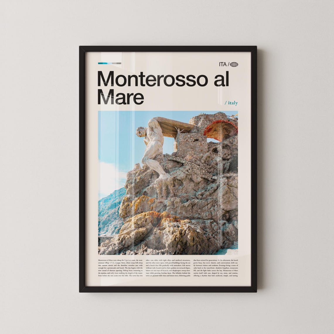 Monterosso al Mare Italy Giant Statue Rocky Coast Photography Poster