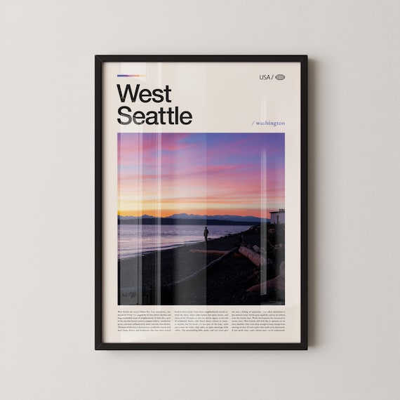 West Seattle Washington Beach Sunset Editorial Travel Poster