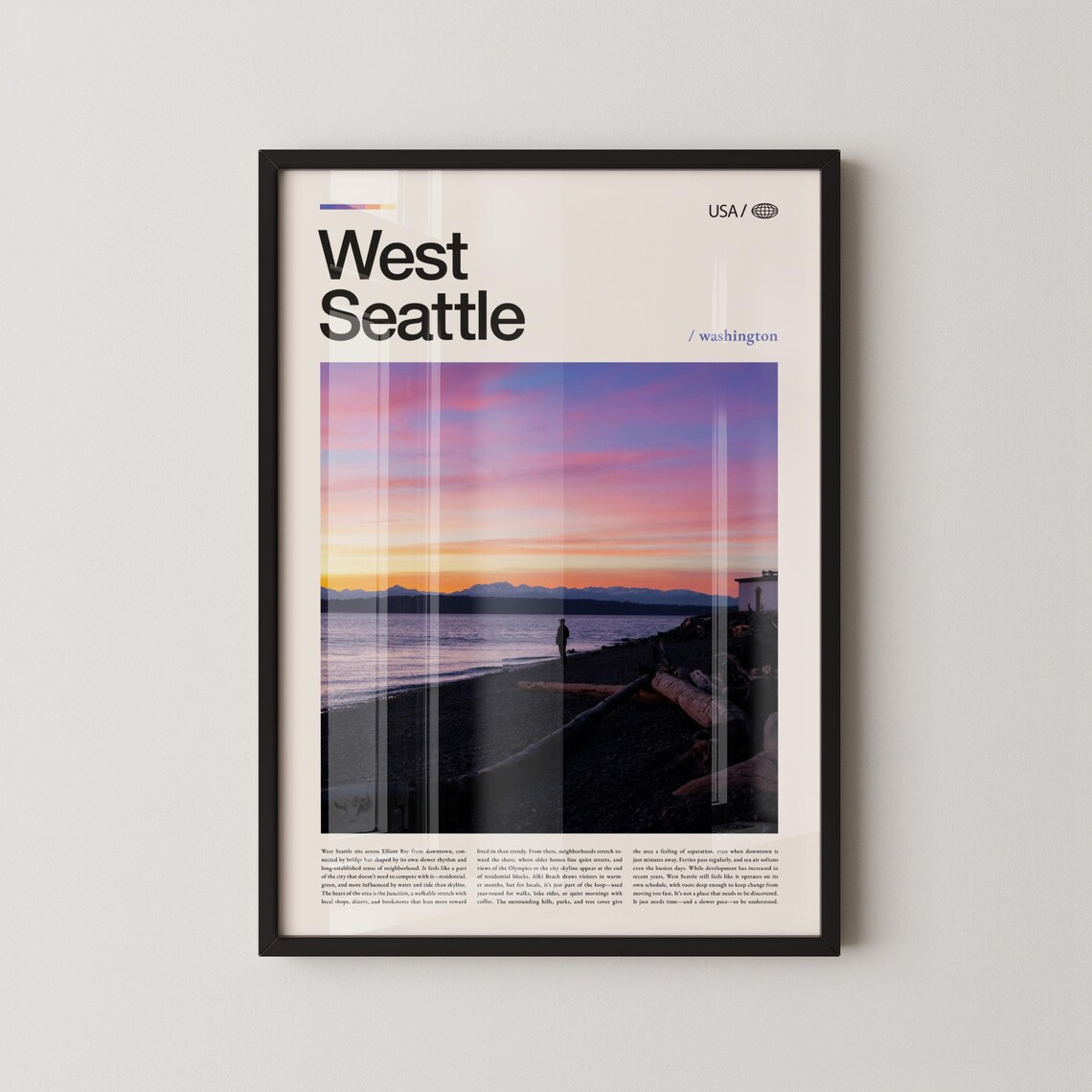 West Seattle Washington Beach Sunset Editorial Travel Poster
