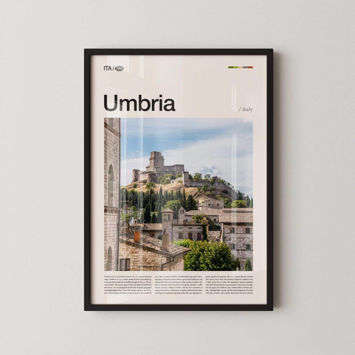 Umbria Italy Hill Town Travel Poster With Vintage Photography And Text