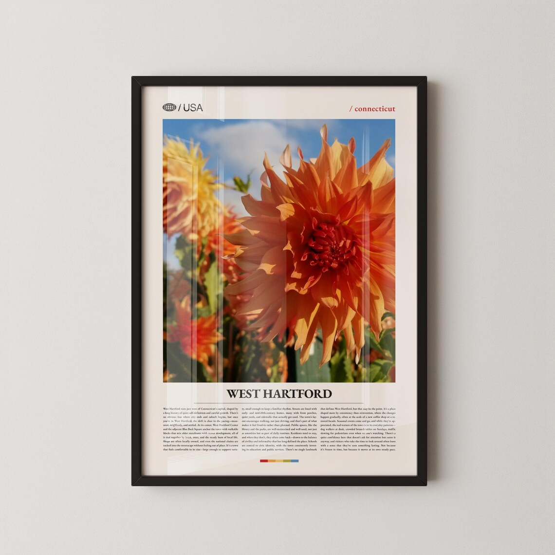West Hartford Connecticut Dahlia Bloom Botanical Travel Poster