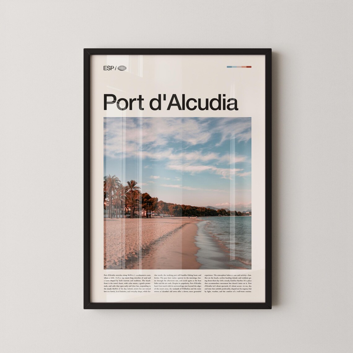 Port d'Alcudia Mallorca Beach Palm Trees Scenic Travel Poster