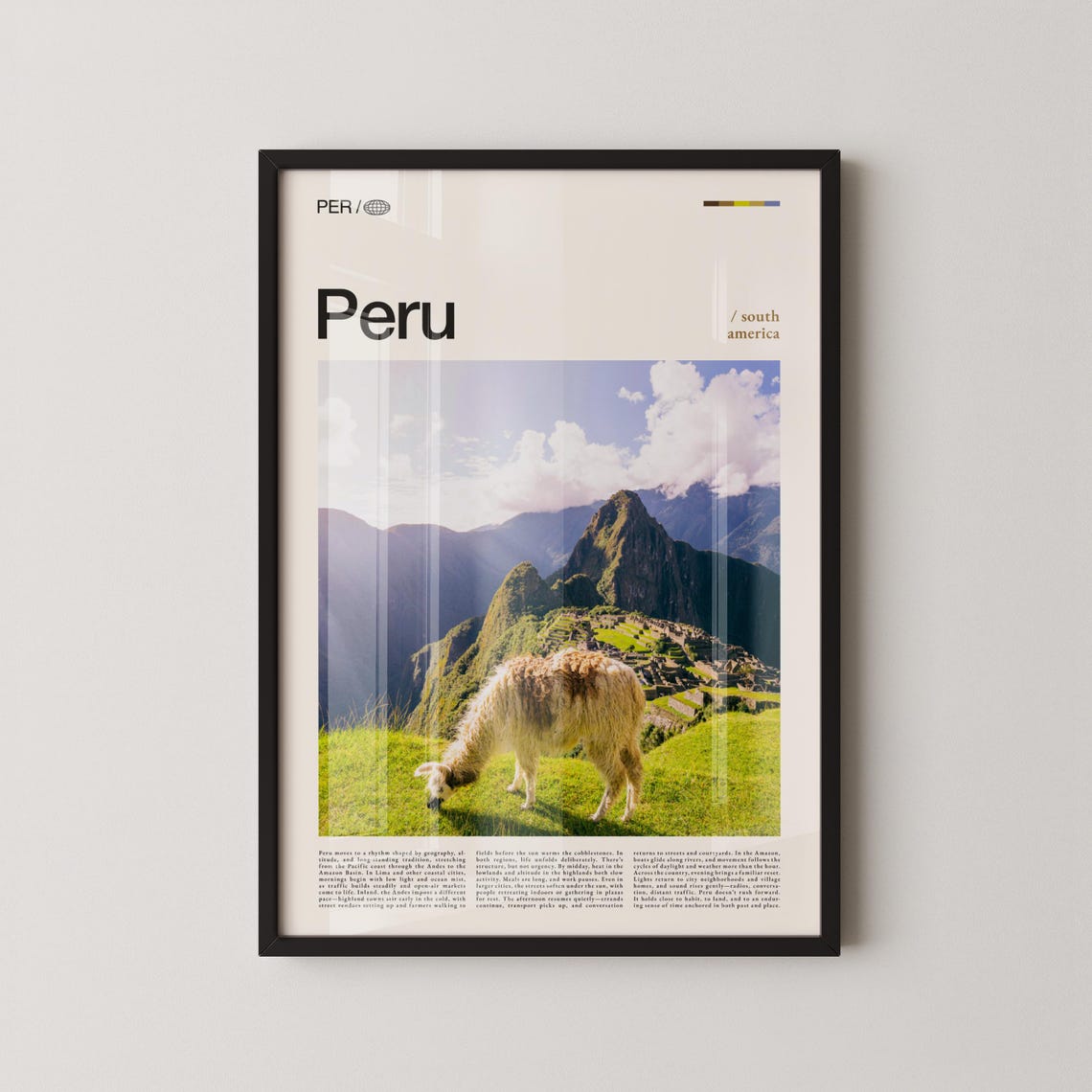 Machu Picchu Peru Llama Andean Mountain Travel Photography Poster