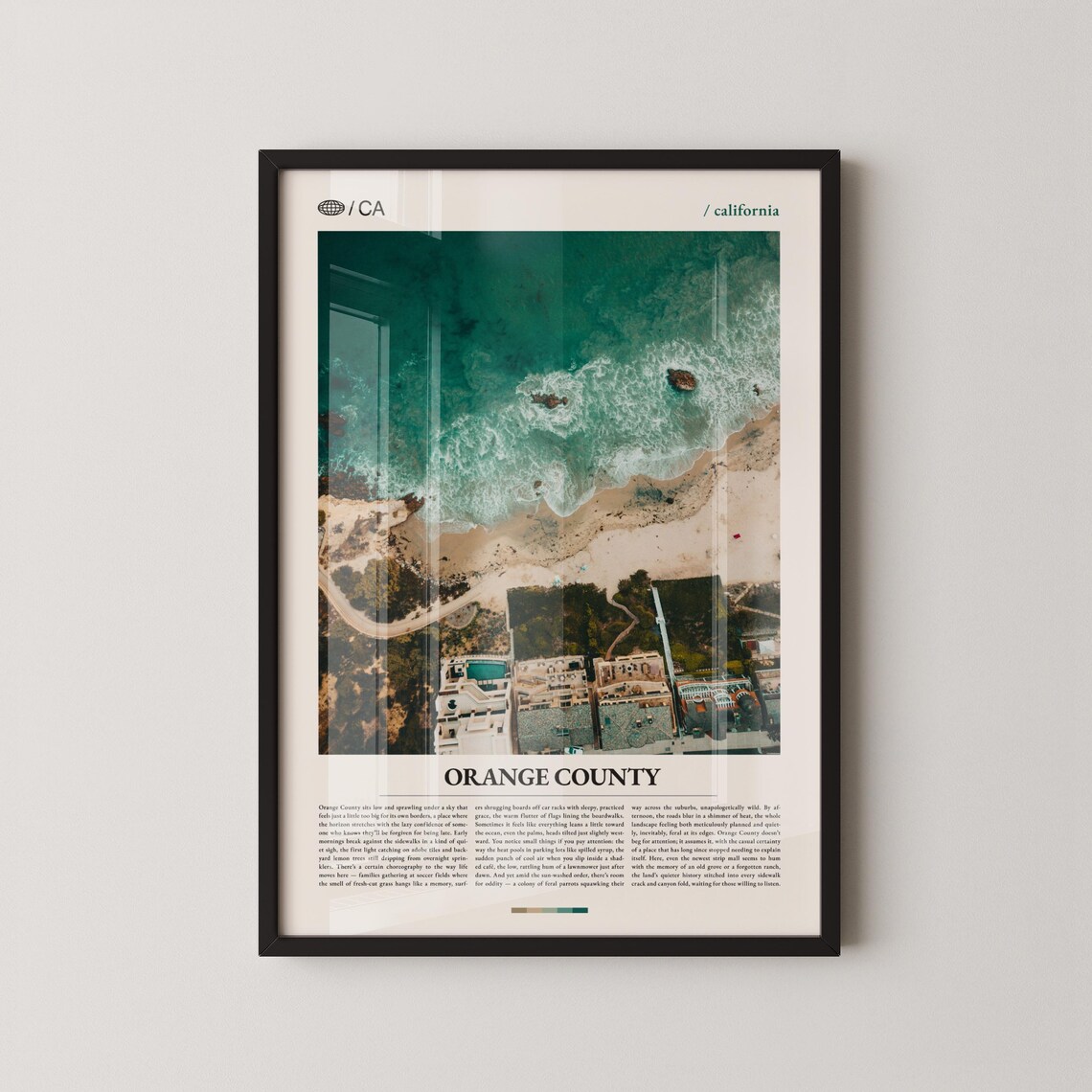 Orange County California Aerial Beach Waves Photo Travel Poster