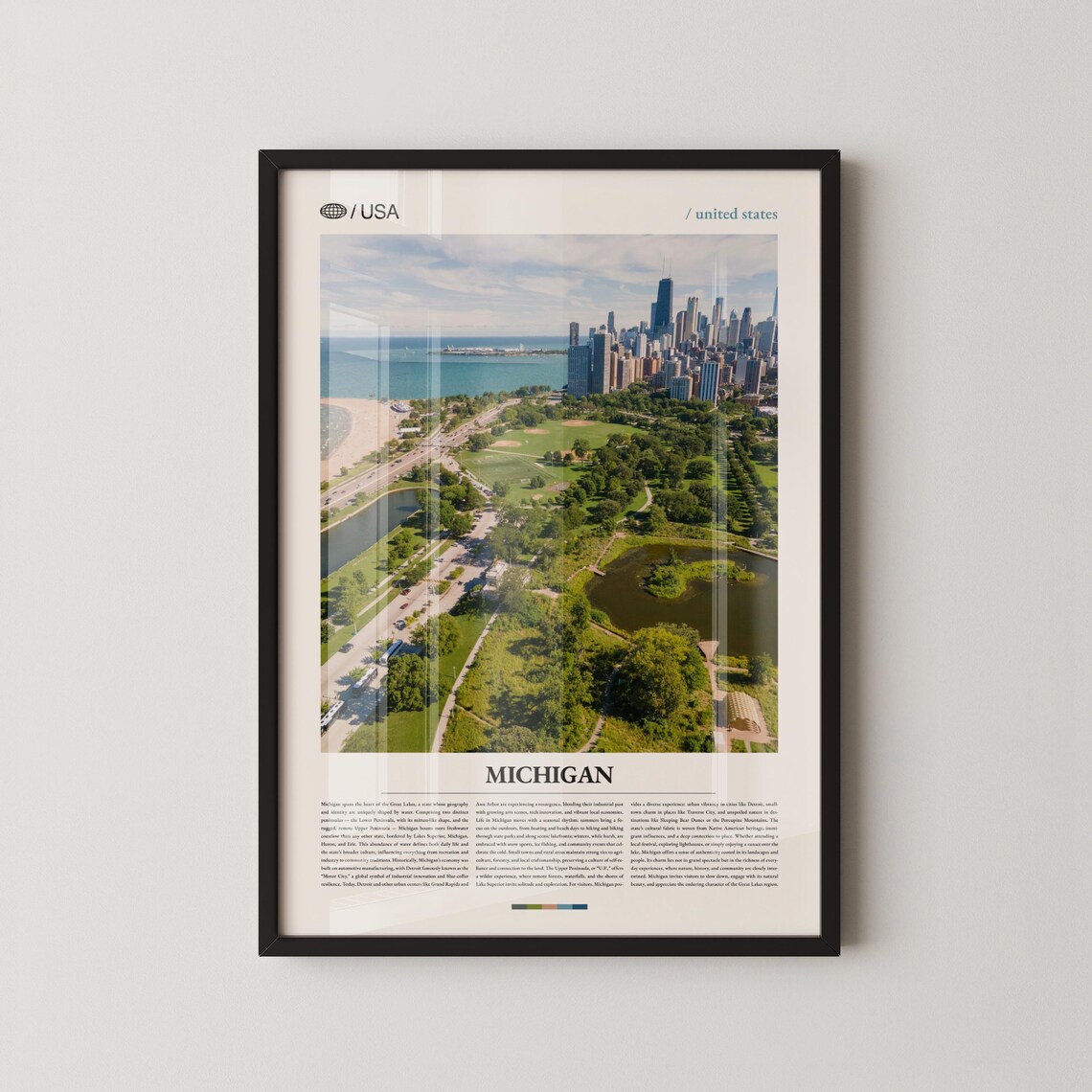 Michigan Urban Park Lakefront Aerial View Cityscape Travel Poster