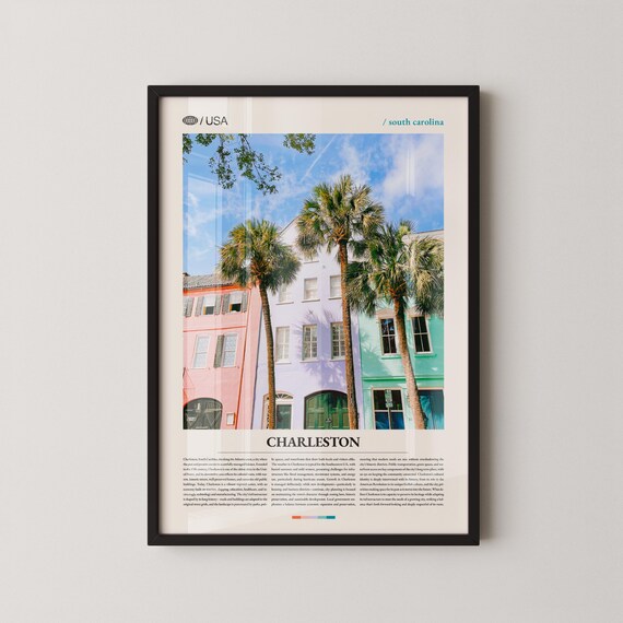 Charleston South Carolina Pastel Rainbow Row Palm Trees Poster
