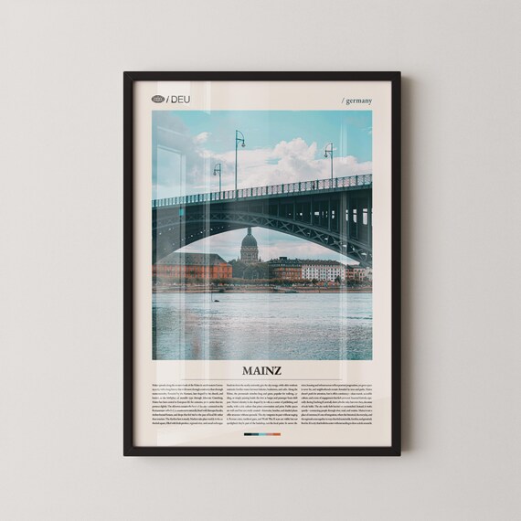 Mainz Germany Rhine Bridge Cityscape Photography Travel Poster