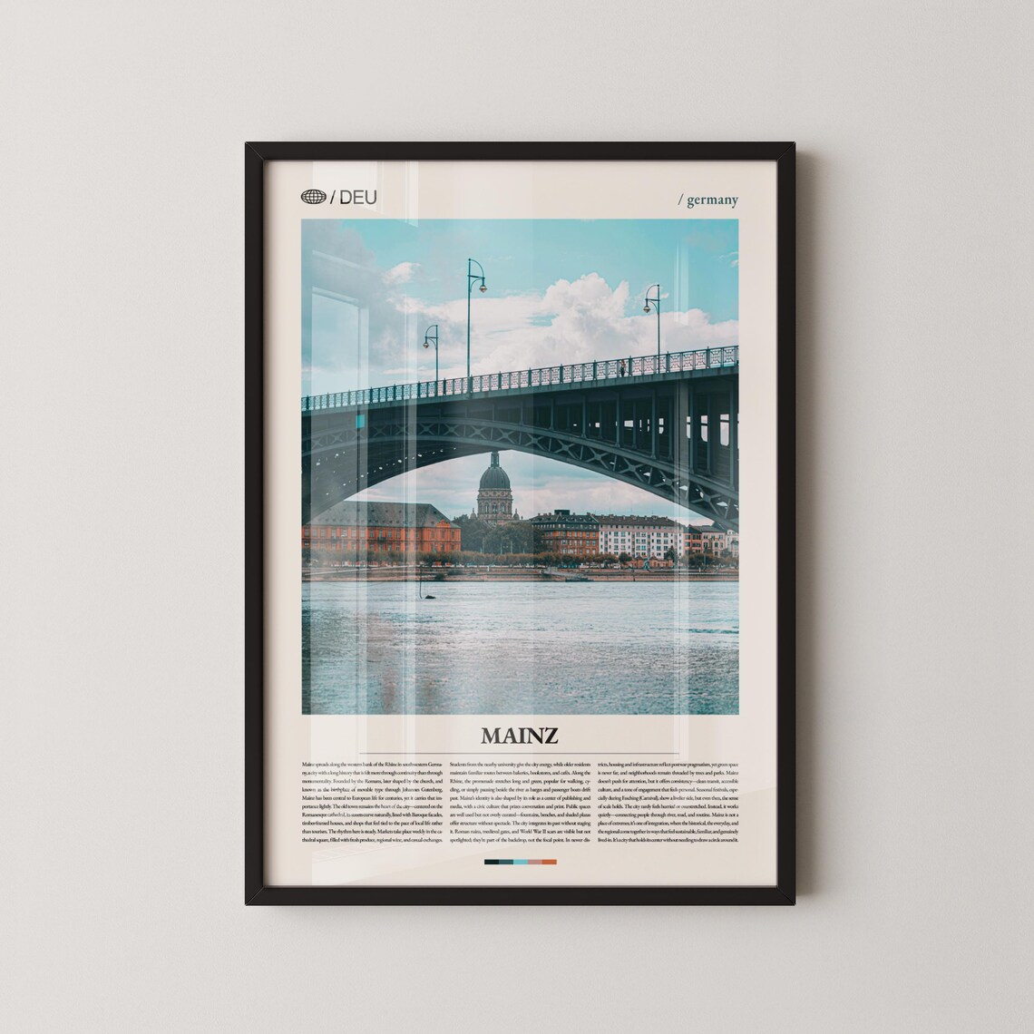 Mainz Germany Rhine Bridge Cityscape Photography Travel Poster