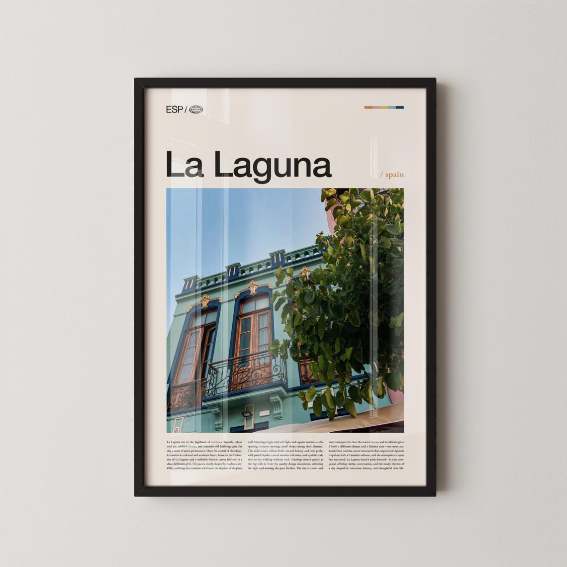 La Laguna Spain Teal Colonial Facade Bold Typography Travel Poster
