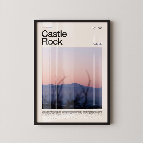 Castle Rock Colorado Sunset Mountain Serif Title Travel Poster