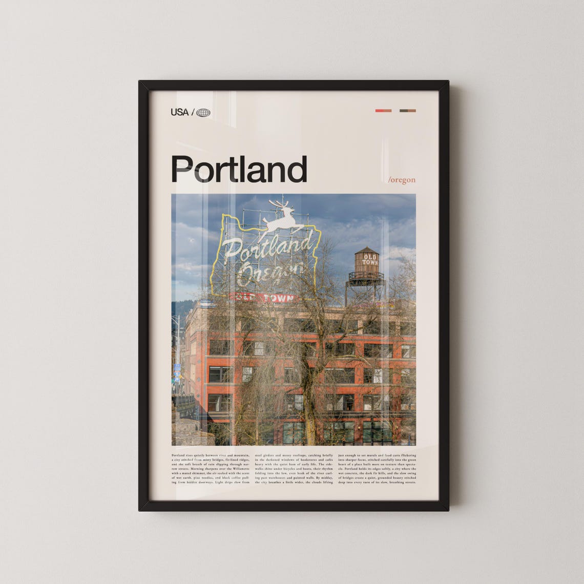 Portland Oregon Glowing White Stag Neon Sign Old Town Photo Poster