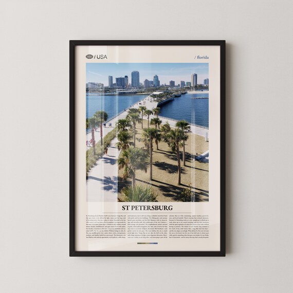 St Petersburg Florida Downtown Skyline Palm Retro Travel Poster