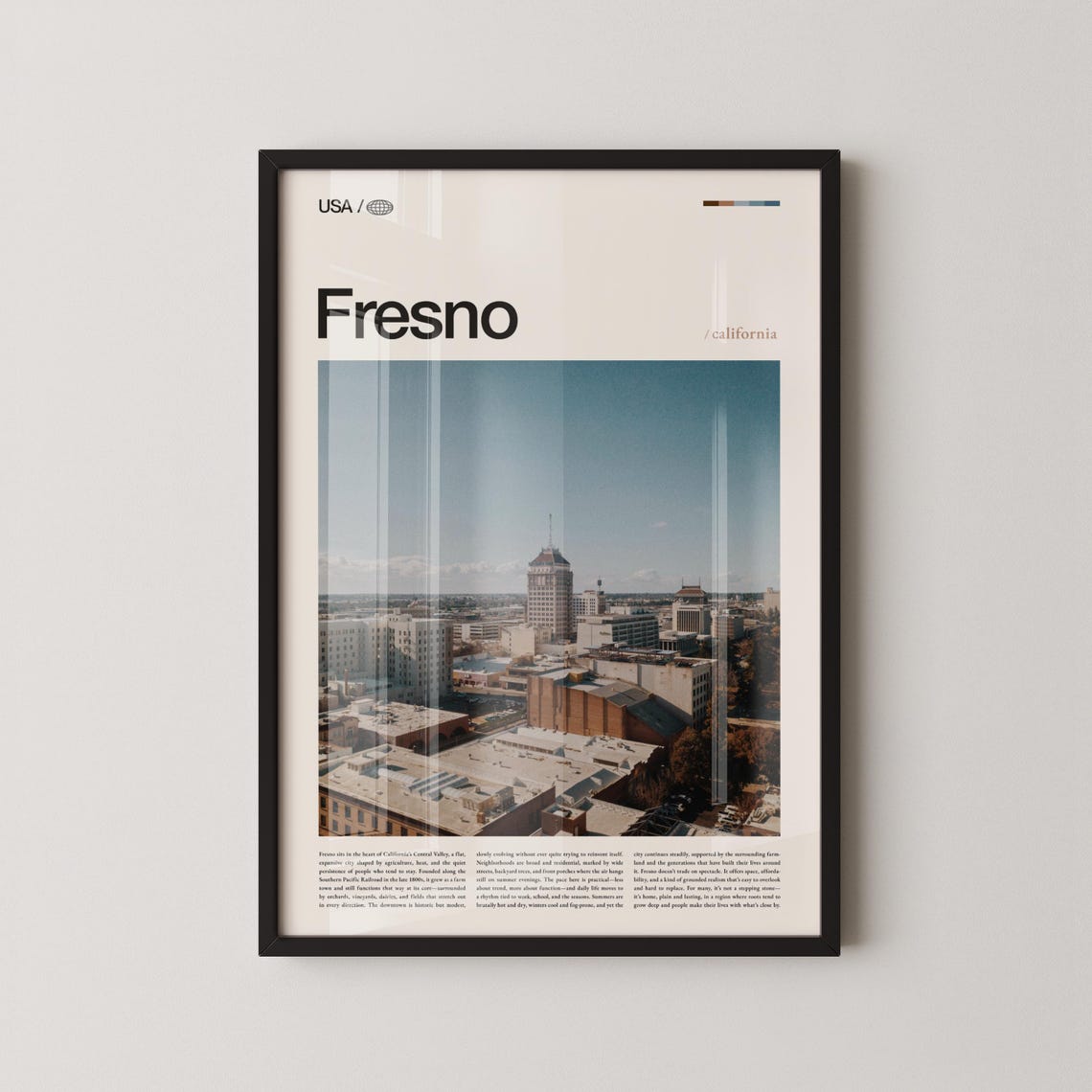 Fresno California Downtown Skyline Editorial Photo Travel Poster