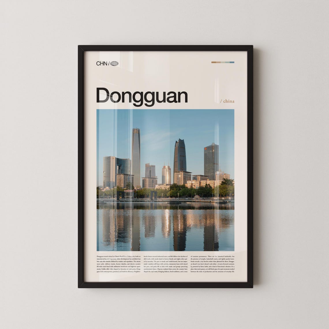 Dongguan China Modern Skyline Waterfront Reflection Travel Poster
