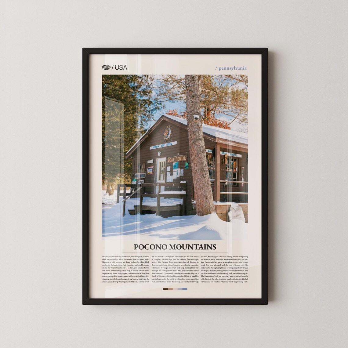 Pocono Mountains Winter Cabin Boat Rental Vintage Travel Photo Poster