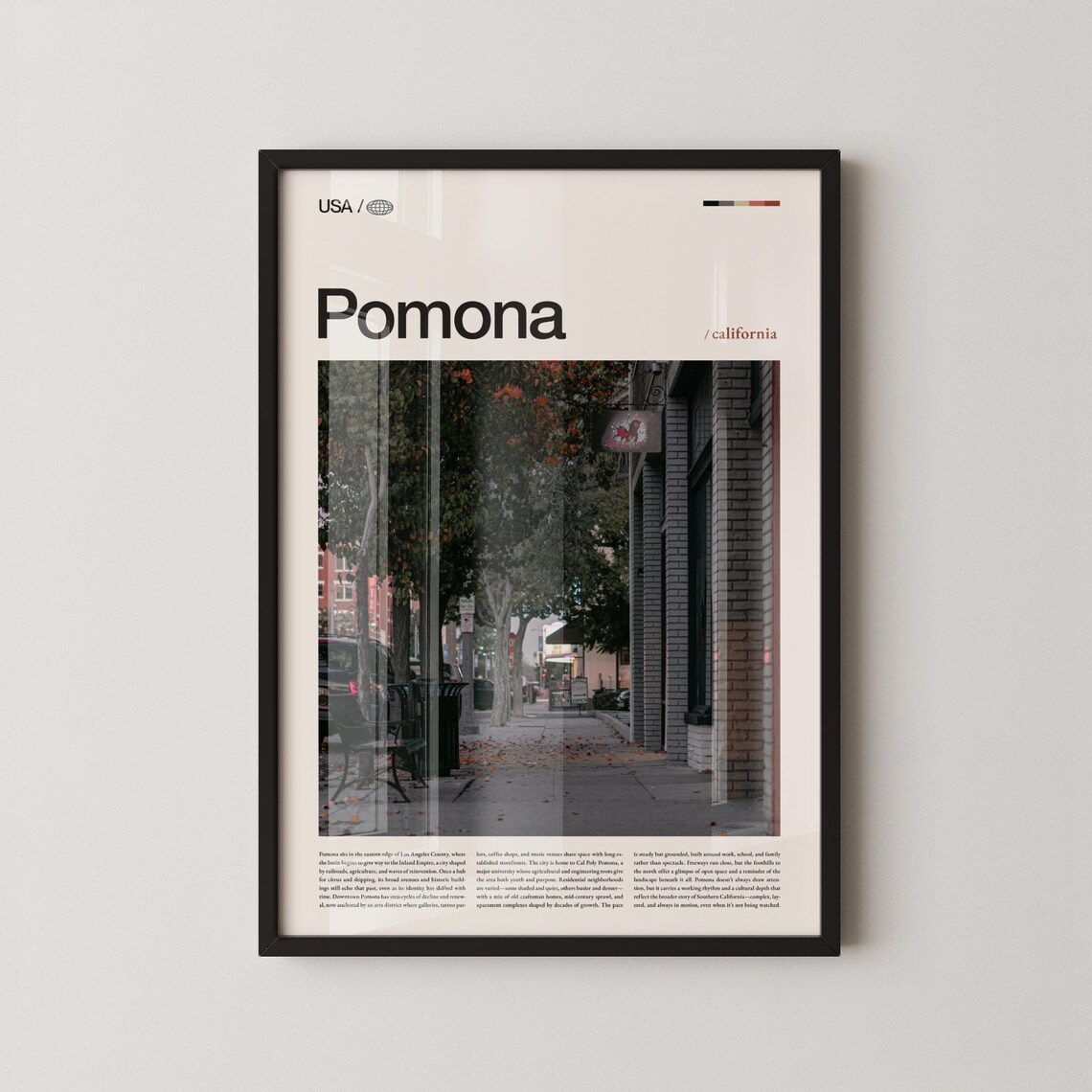 Pomona California Downtown Tree Lined Street Photo Travel Poster