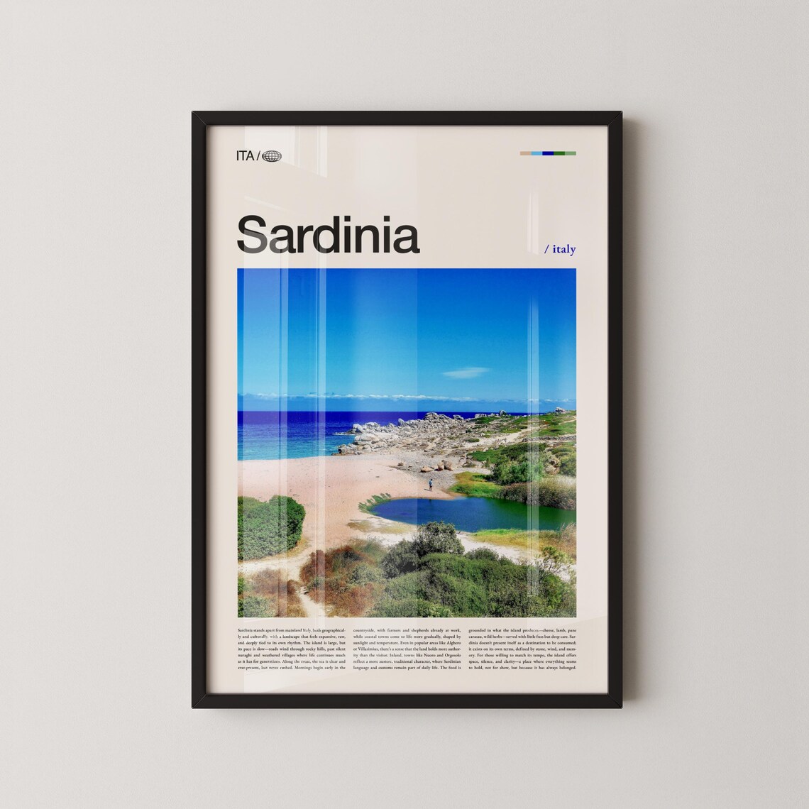 Sardinia Italy Travel Poster of the Wild Mediterranean Rocky Coastline