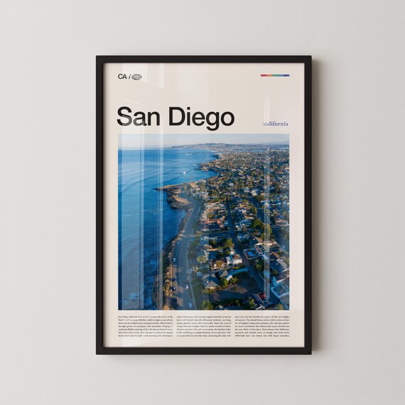 San Diego Coastal Aerial Cliffside Homes Editorial Travel Poster