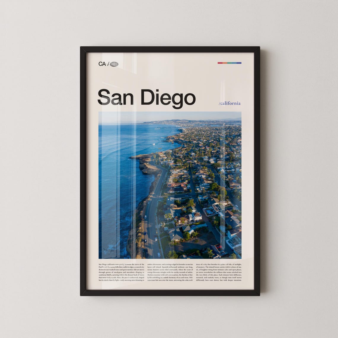 San Diego Coastal Aerial Cliffside Homes Editorial Travel Poster