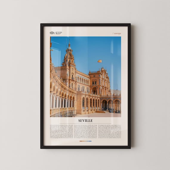 Seville Spain Travel Poster with Plaza de Espana Arches Architecture Photo