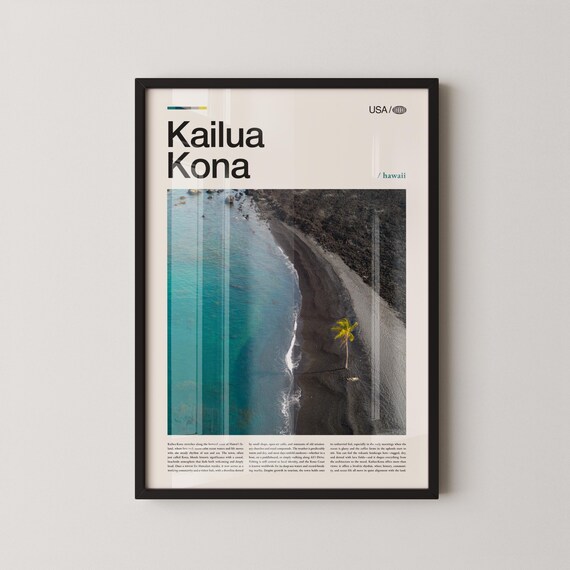 Aerial Kailua Kona Hawaii Black Sand Beach And Lone Palm Poster