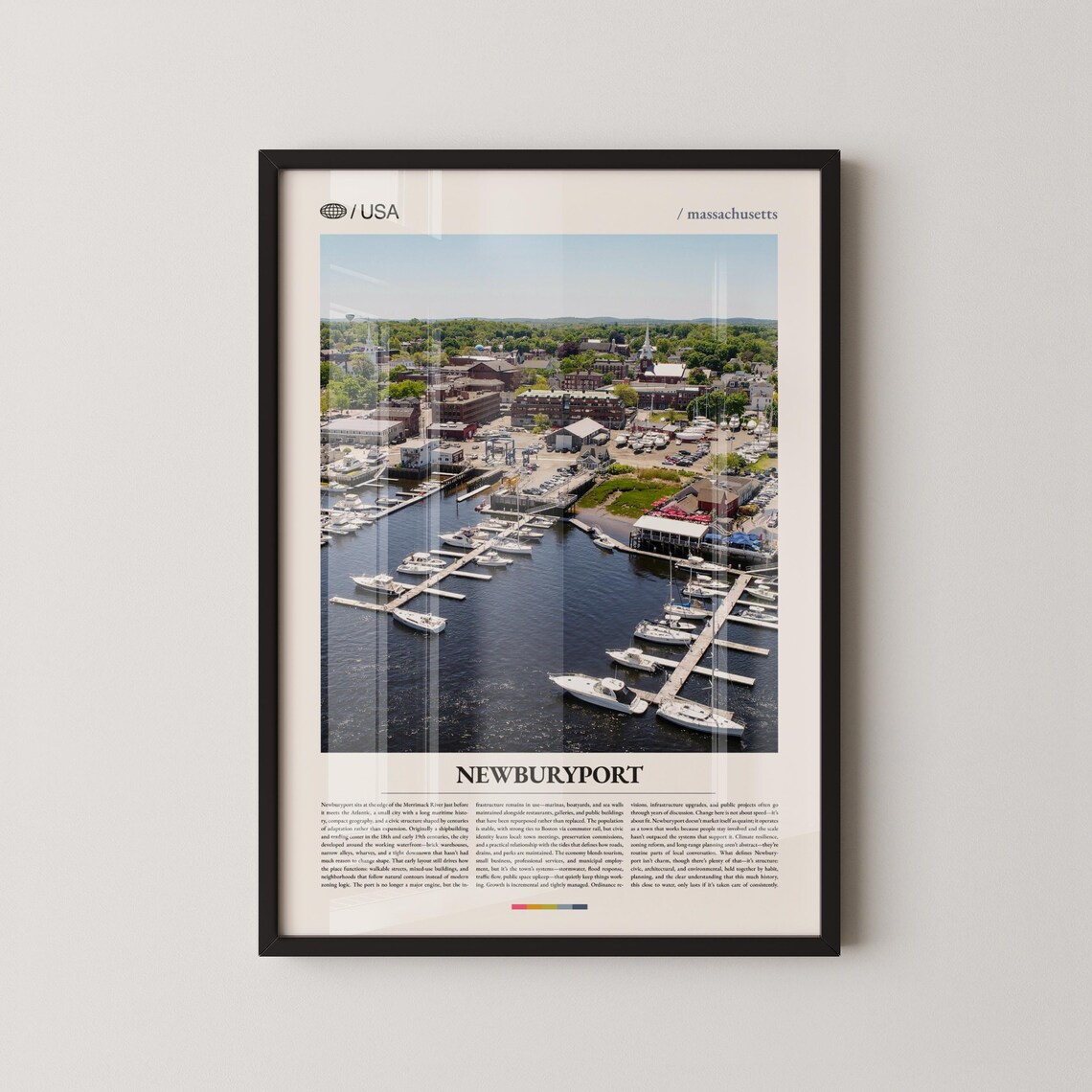 Newburyport Massachusetts Marina Aerial Panoramic Travel Poster