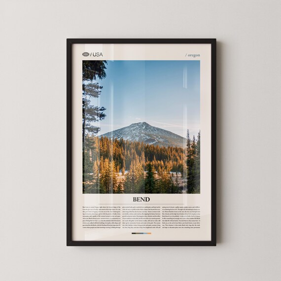 Bend Oregon Snowcapped Cascade Mountain Peak Forest Travel Poster