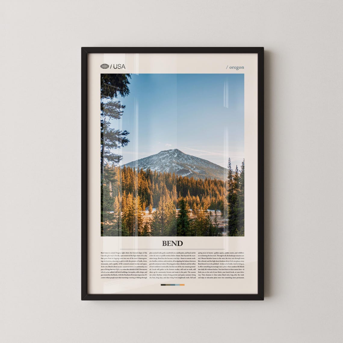 Bend Oregon Snowcapped Cascade Mountain Peak Forest Travel Poster