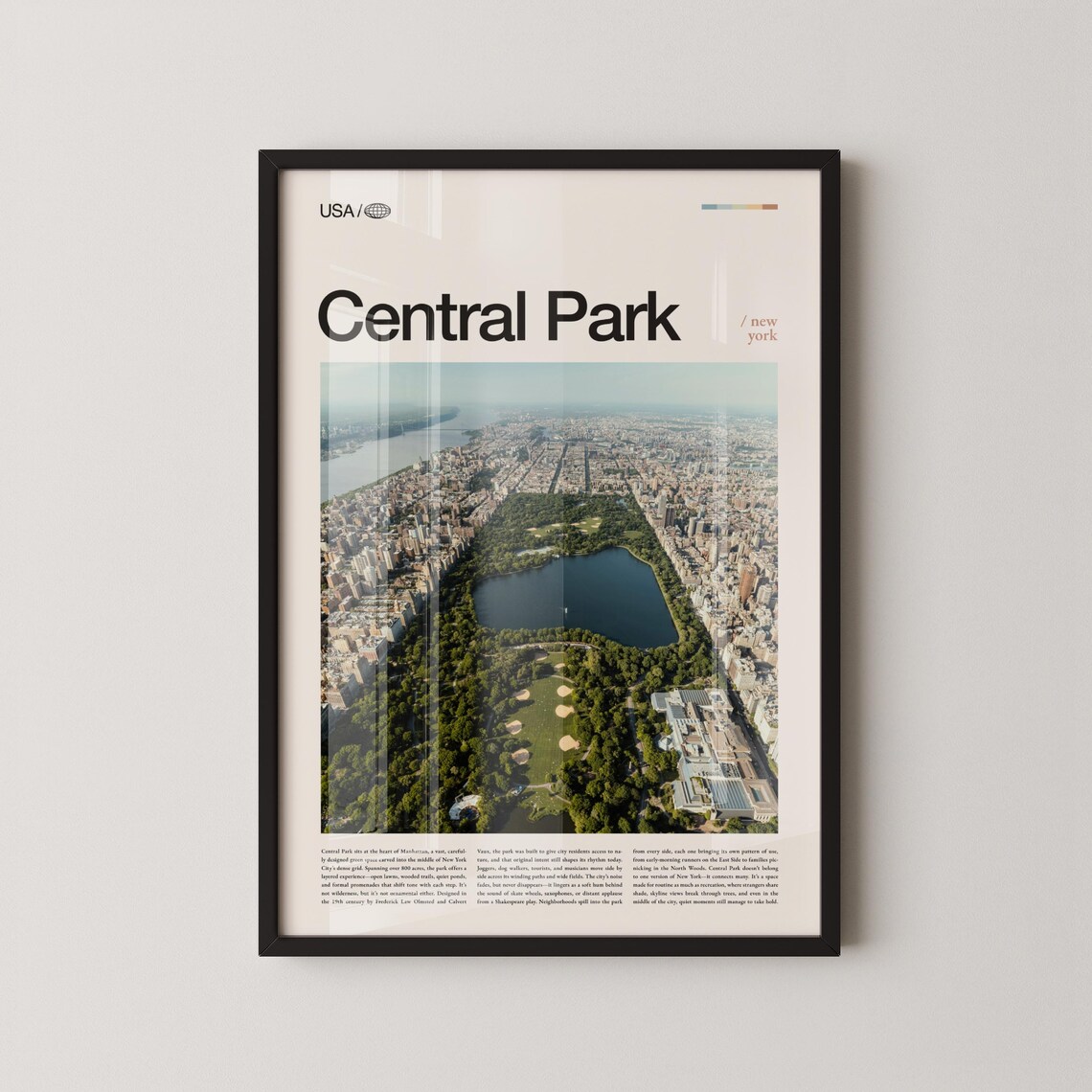 Central Park New York Aerial Park Reservoir Cityscape Travel Poster