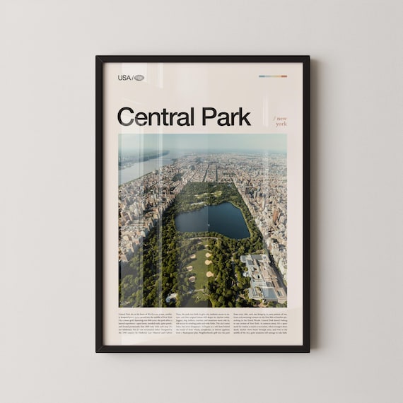 Central Park New York Aerial Park Reservoir Cityscape Travel Poster