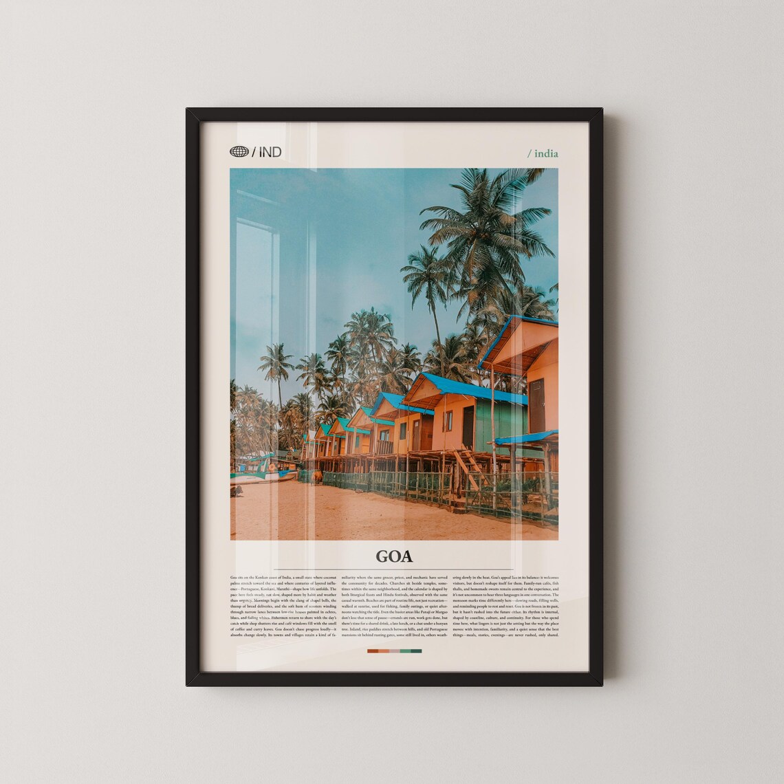 Goa India Orange Beach Huts And Palm Trees Tropical Travel Poster