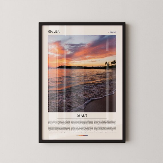Maui Hawaii Golden Sunset Ocean Waves Palm Silhouette Photo Poster