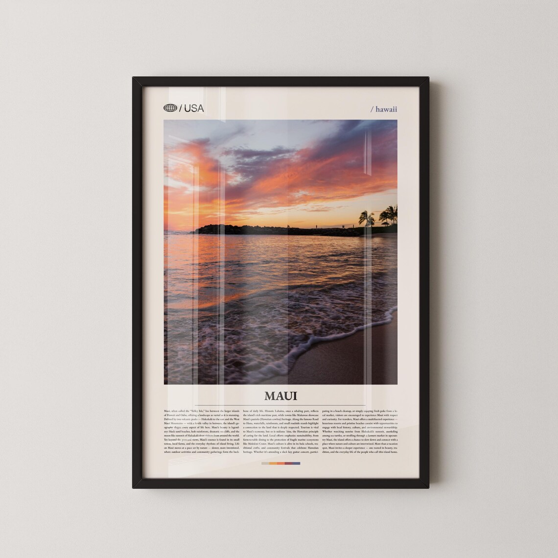 Maui Hawaii Golden Sunset Ocean Waves Palm Silhouette Photo Poster