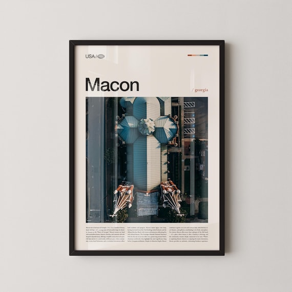 Macon Georgia Aerial Historic Dome Roof Poster Bold Title Travel Art