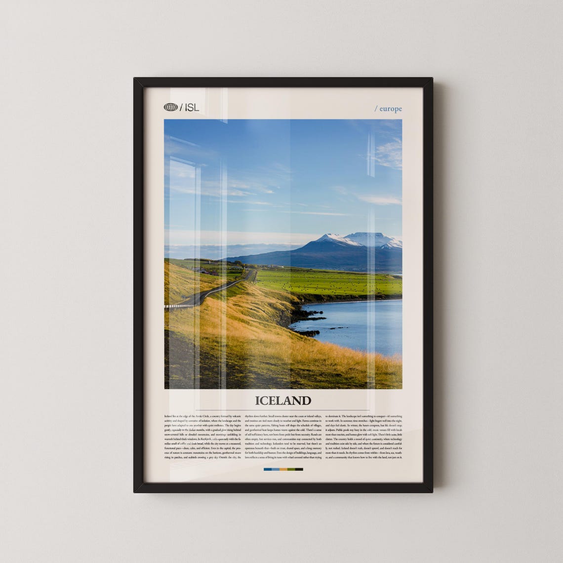 Iceland Sunny Coastal Road Snow Mountain Blue Sky Travel Poster
