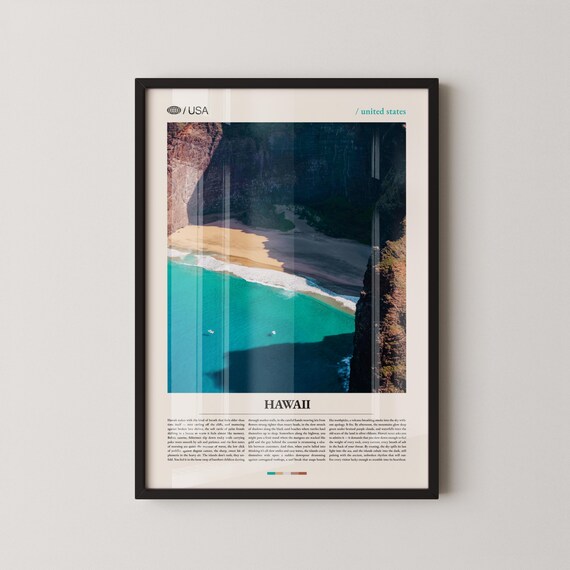 Hawaii Golden Sand Beach Between Towering Sea Cliffs Travel Poster
