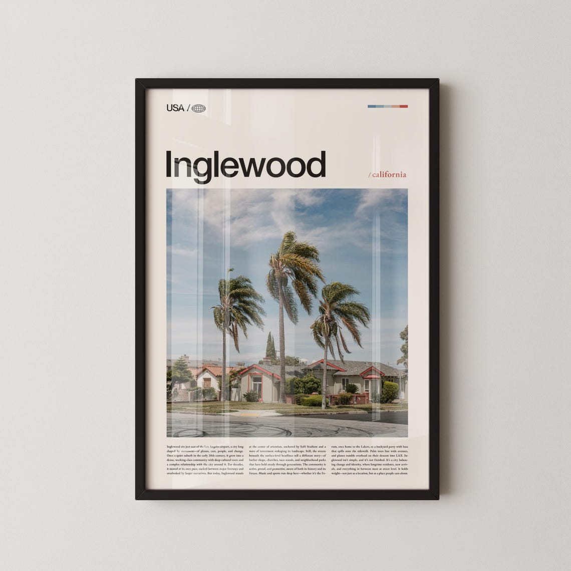 Inglewood California Palm Tree Street Scene Photo Travel Poster