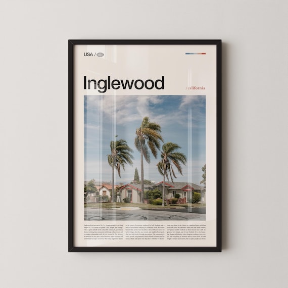 Inglewood California Palm Tree Street Scene Photo Travel Poster