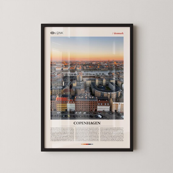 Copenhagen Denmark Sunset Harbor Historic Blocks Aerial Travel Poster