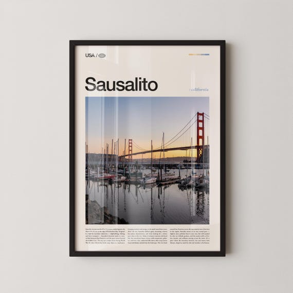 Sausalito Print Wall Art Poster Photo Golden Gate Bridge Views Waterfront Marin